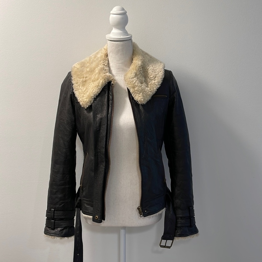 Black Bomber Jacket with Cream Collar